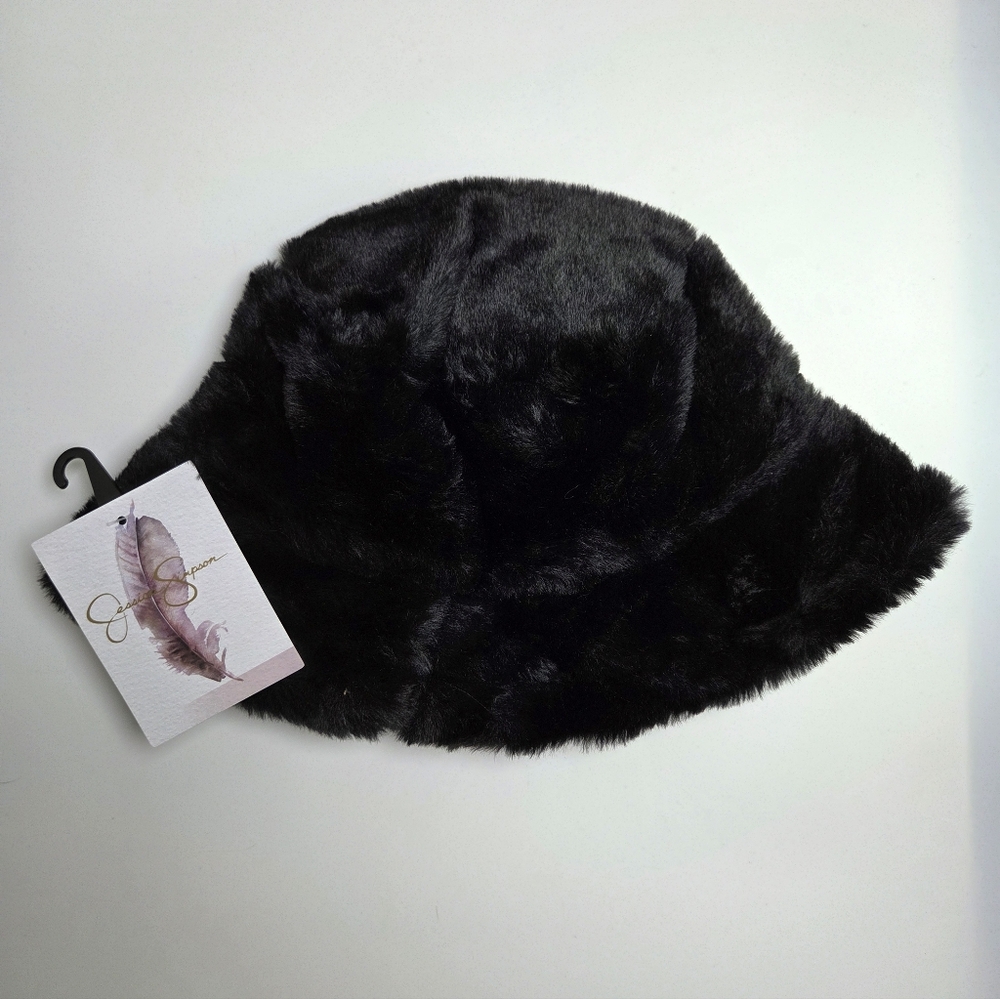 NWT Jessica Simpson Faux Fur Black Bucket Hat